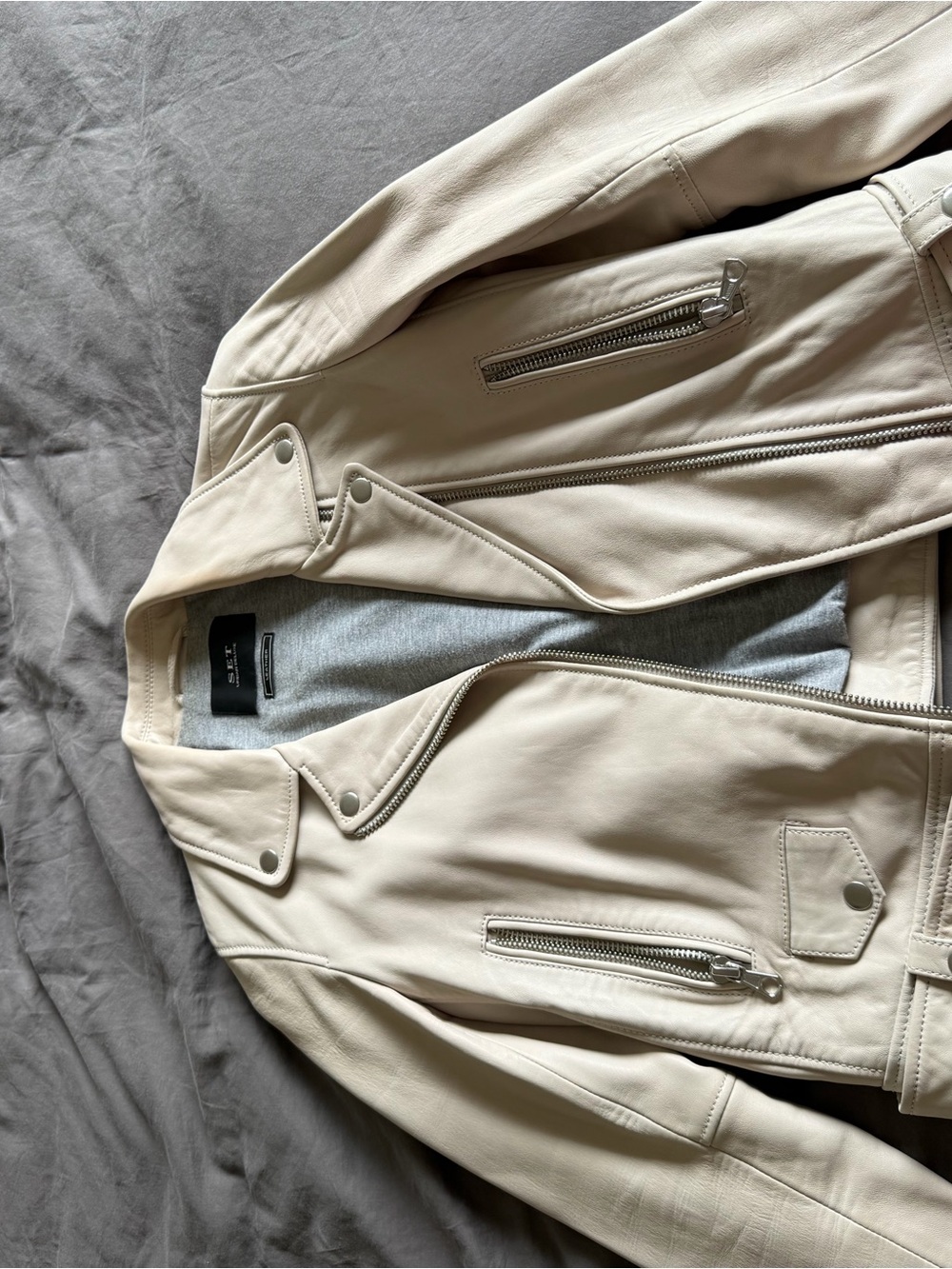 Women’s Cream Leather Biker Jacket - Modern Casual